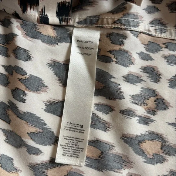 Chico's Blouse Top Size 1(M) Animal/Leopard Print Button-Down Long sleeve Cotton - Picture 11 of 11